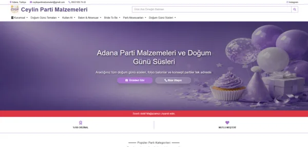 Ceylin Parti Malzemeleri Web Sitesi